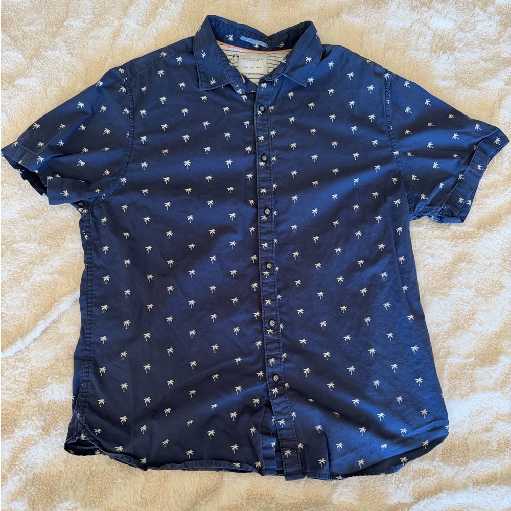 Dark Blue Palm Tree button down